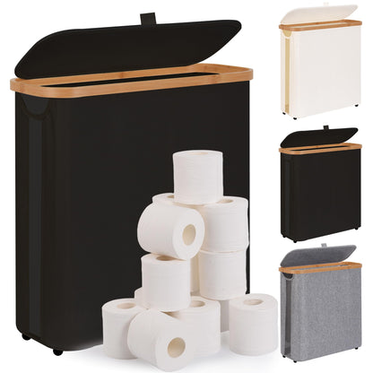 Toilet Paper Storage Basket with Lid - The Ultimate Bathroom Organizer, Free Standing Toilet Paper Holder for Up to 9 Mega Rolls, Toilet Tissue Storage Bin with Handle for RV Closet, Black
