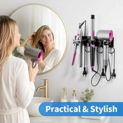 Hot Hair Tool Organizer Wall Mount with Plug & Cord Storage, Black