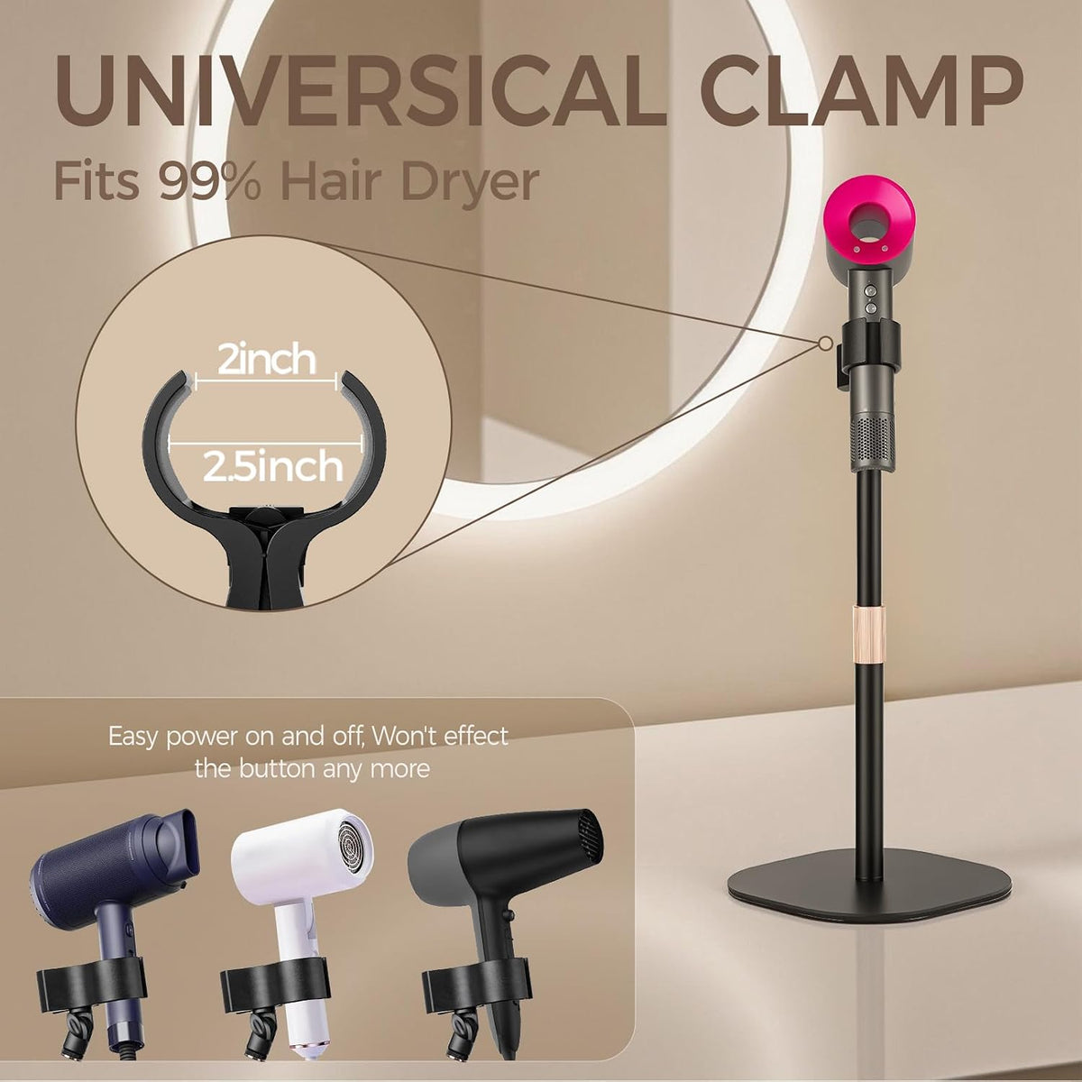 Hair Dryer Stand Holder-19 inch Ultra Stable Countertop Blow Dryer Stand