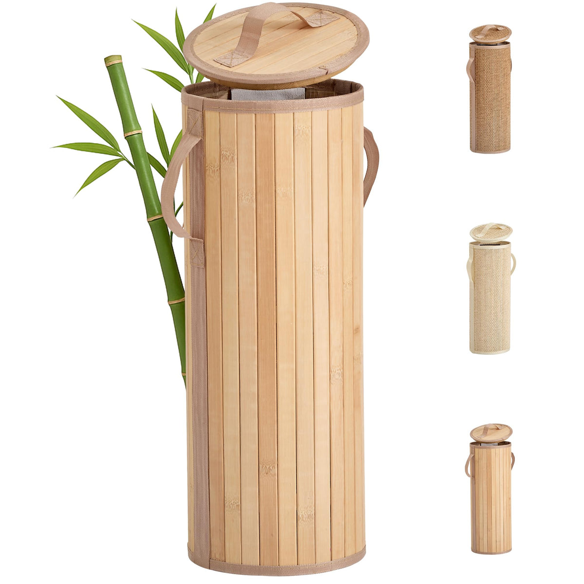 Bamboo Toilet Paper Storage Basket with Lid & Handle - 10L Handwoven Bathroom Organizer for 4 Rolls - Sturdy Stand Holder for Toilet Paper Organization, Light Natural