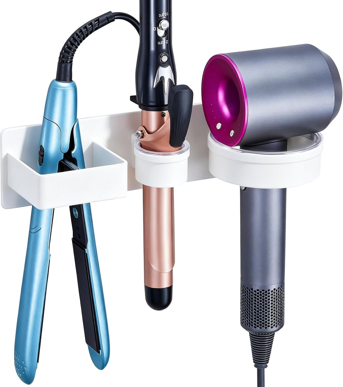 Hair Dryer Holder Wall Mounted Hair Straightener Holder, Blow Dryer Curling Iron Holder Metal, 3 in 1 Bathroom Hair Tools Organizer for Blow Dryer, Flat Irons, Hot Tool Holder
