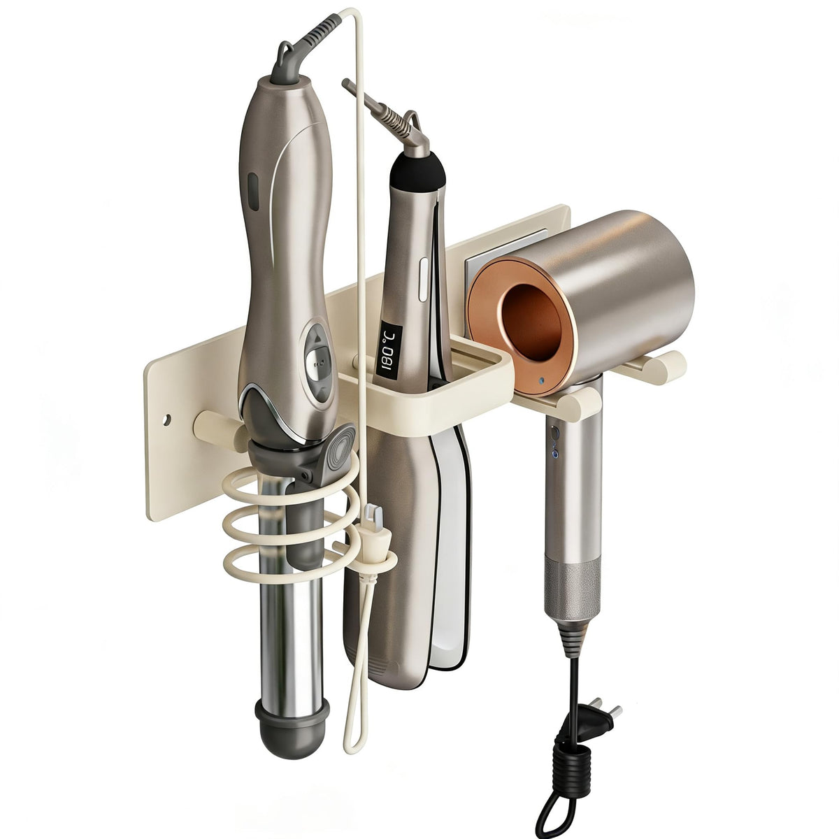 Universal Wall Mount Hair Dryer Holder, No Drill Self Adhesive Rack