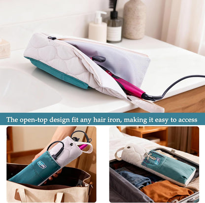 Heat Resistant Hair Tool Organizer Bag with Hanging Loop, Portable Travel Case for Flat Irons, Curling Irons, Hair Straighteners & Hot Styling Tools, 13.5" Heat-Proof Storage Cover with 2 Pockets