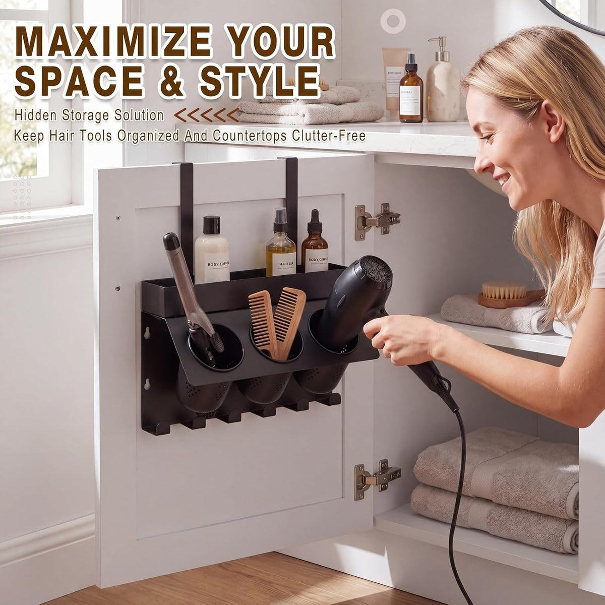 Domensi Hair Tool Organizer Wall Mount Hair Dryer Holder for Cabinet Door