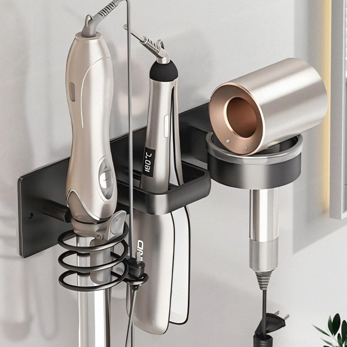 Hair Dryer Holder Wall Mounted,Blow Dryer, Curling Iron, Straightener Holder 3 in 1 Bathroom Metal Hair Tool Organizer Rack-Matte White-2