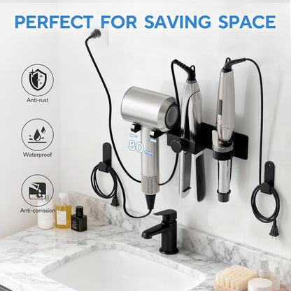 Hair Dryer Holder Wall Mounted with Cord Organizer, Curling Iron Holder
