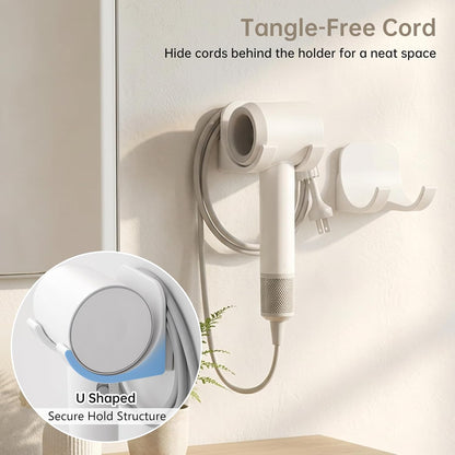 Hair Dryer Holder Wall Mount with Plug & Cord Organizer for Bathroom