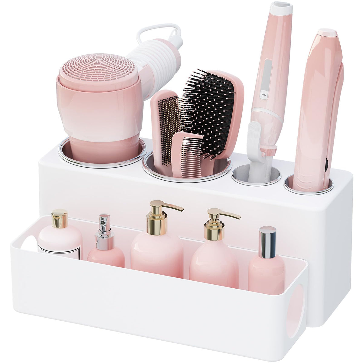 Lifewit Hair Tool Organizer Dryer Holder Countertop with 3 Cups, White