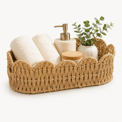 Scalloped Toilet Tank Basket, Back of Toilet Paper Basket