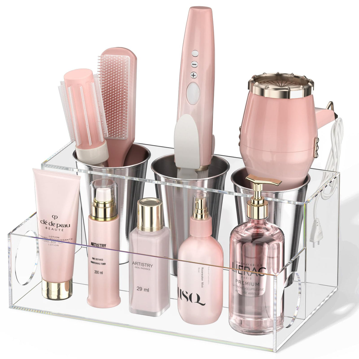 NIUBEE Acrylic Hair Tool Organizer with Drawer, Hair Dryer Holder Organizer