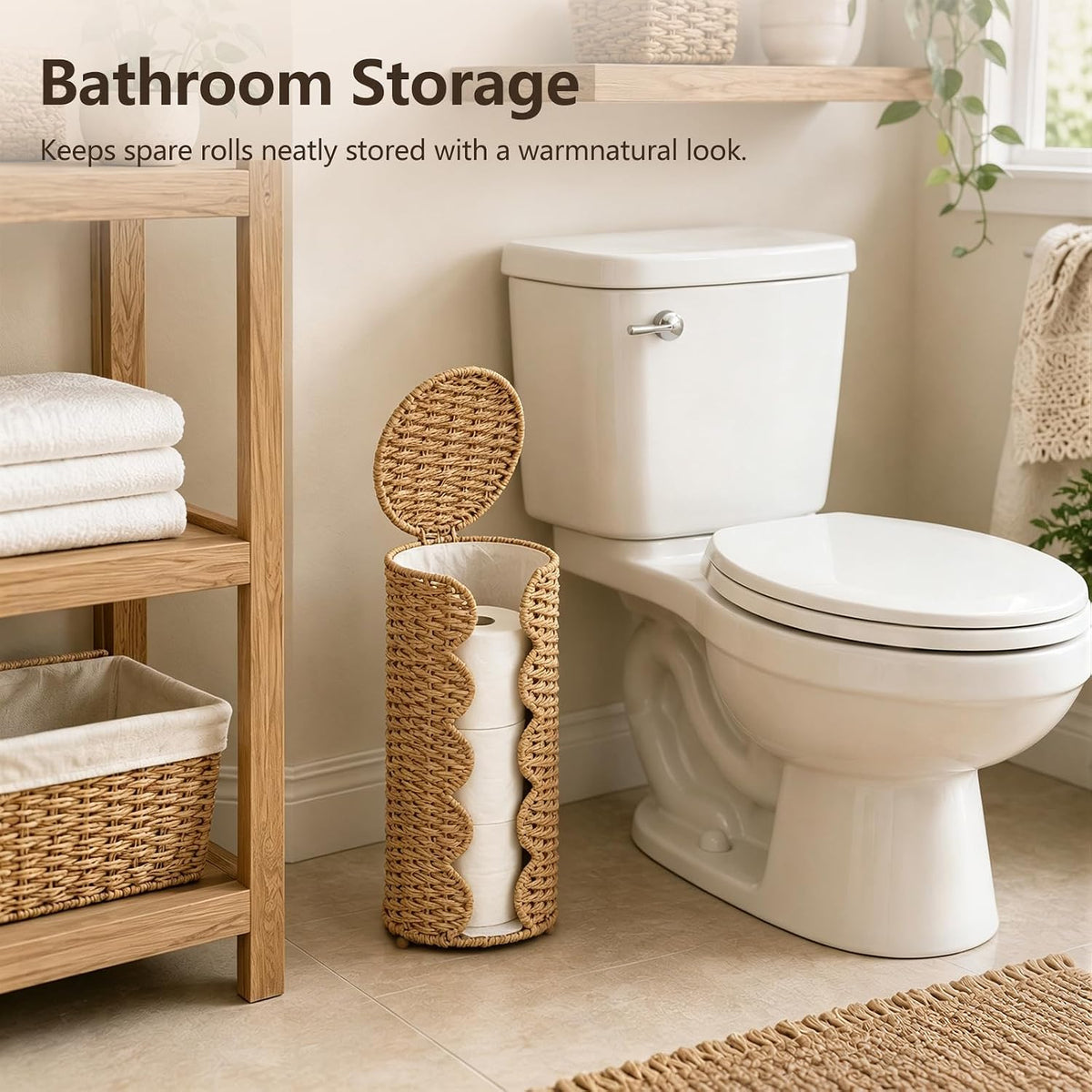 Coeusy Wicker Toilet Paper Holder Stand,Freestanding Bathroom Organizer
