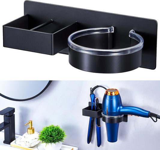 Hair Straightener Holder Wall, Blow Dryer Holder Wall Mounted Hairdryer Holder for Bathroom, Hair Tools Organizer & Storage Curling Iron Holder, Salon Hair Dryer Holder (Black)