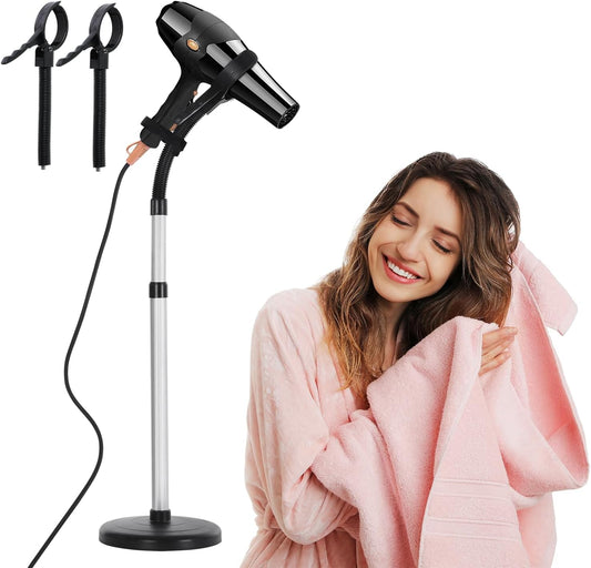 Erytlly Hair Dryer Stand Hands Free 360-Degree Rotating Adjustable Height Metal Hair Dryer Holder Blow Dryer Holder About for 0.5kg Hair Dryer in Bathroom, Vanity, Makeup Room Basic