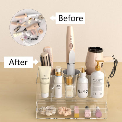 NIUBEE Acrylic Hair Tool Organizer with Drawer, Hair Dryer Holder Organizer