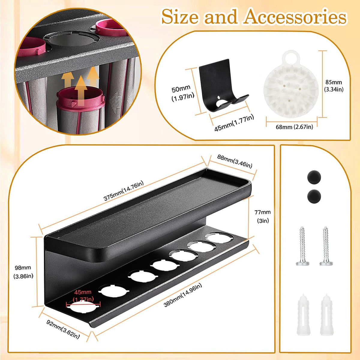 Airwrap Storage Holder Compatible with Dyson Airwrap Curling Iron Wall Mounted Storage Rack Holder for Home Organizer (with Comb) Black