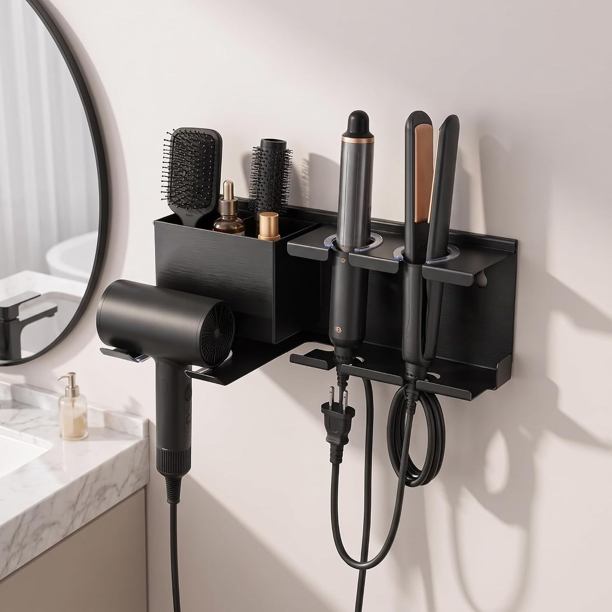 Hair Dryer Holder Wall Mounted, Include Adhesive Strip and Screw Mounting Kits, Hair Tool Organizer Wall Mount for Bathroom, Universal Hair Dryer Holder Rack Storage for Blow Dryer, Curling Iron