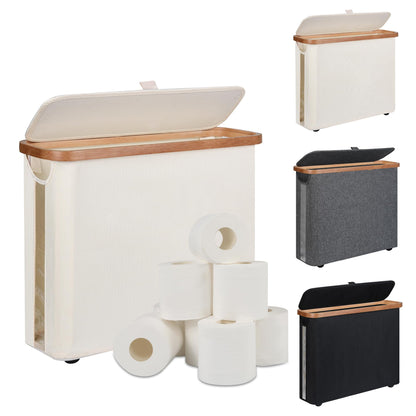 Toilet Paper Storage Basket with Lid - The Ultimate Bathroom Organizer, Free Standing Toilet Paper Holder for Up to 9 Mega Rolls, Toilet Tissue Storage Bin with Handle for RV Closet, Black