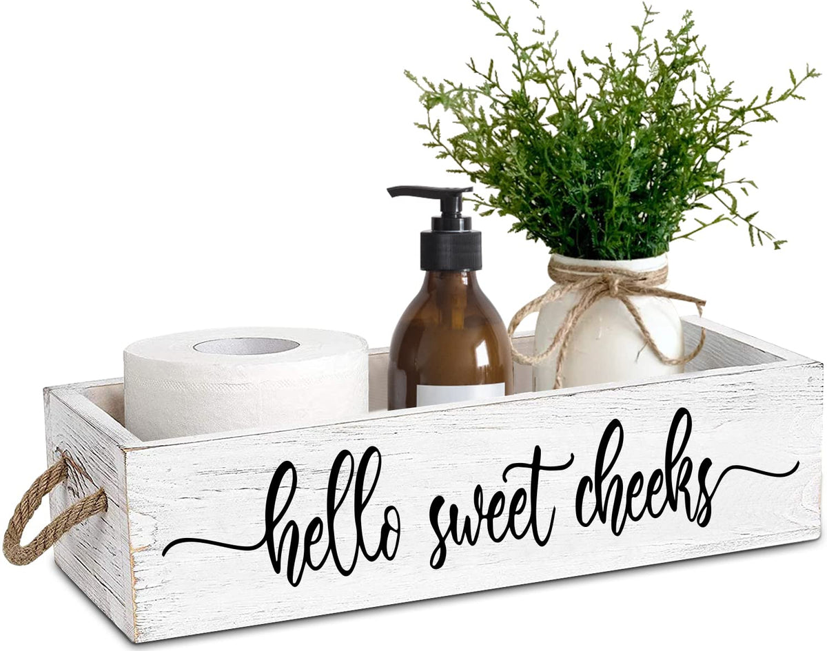 PZJIEAN 2 Sides Brown Funny Sayings Toilet Paper Bathroom Decor Box with Handle, Farmhouse Bathroom Decor Box for Toilet Paper