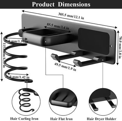 Tindbea Hair Dryer Holder Wall Mount Aluminum Alloy Hot Tools Organizer