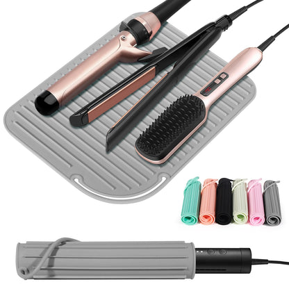Heat Resistant Mat Large Silicone Hot Hair Tools Holder for Curling Irons Flat Iron Hair Straightener Mat Portable Vanity Pad Accessories/Organizer