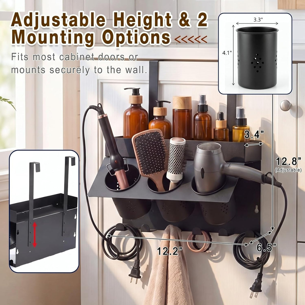 Domensi Hair Tool Organizer Wall Mount Hair Dryer Holder for Cabinet Door