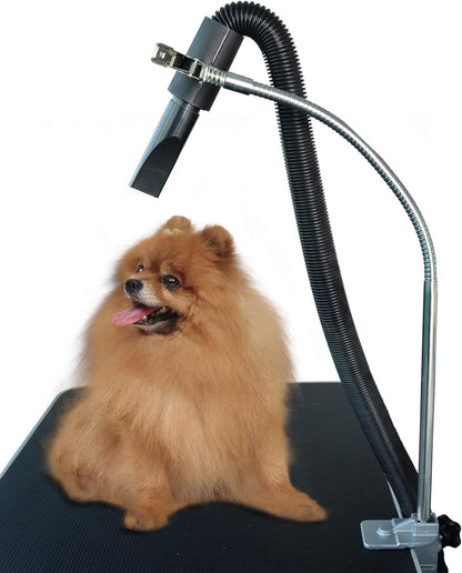 SHELANDY Dog Pet Grooming Table Hair Dryer Stand Hose Tube Holder Hands-Free Stainless Steel Groomers Adjustable Third Arm with Clamp