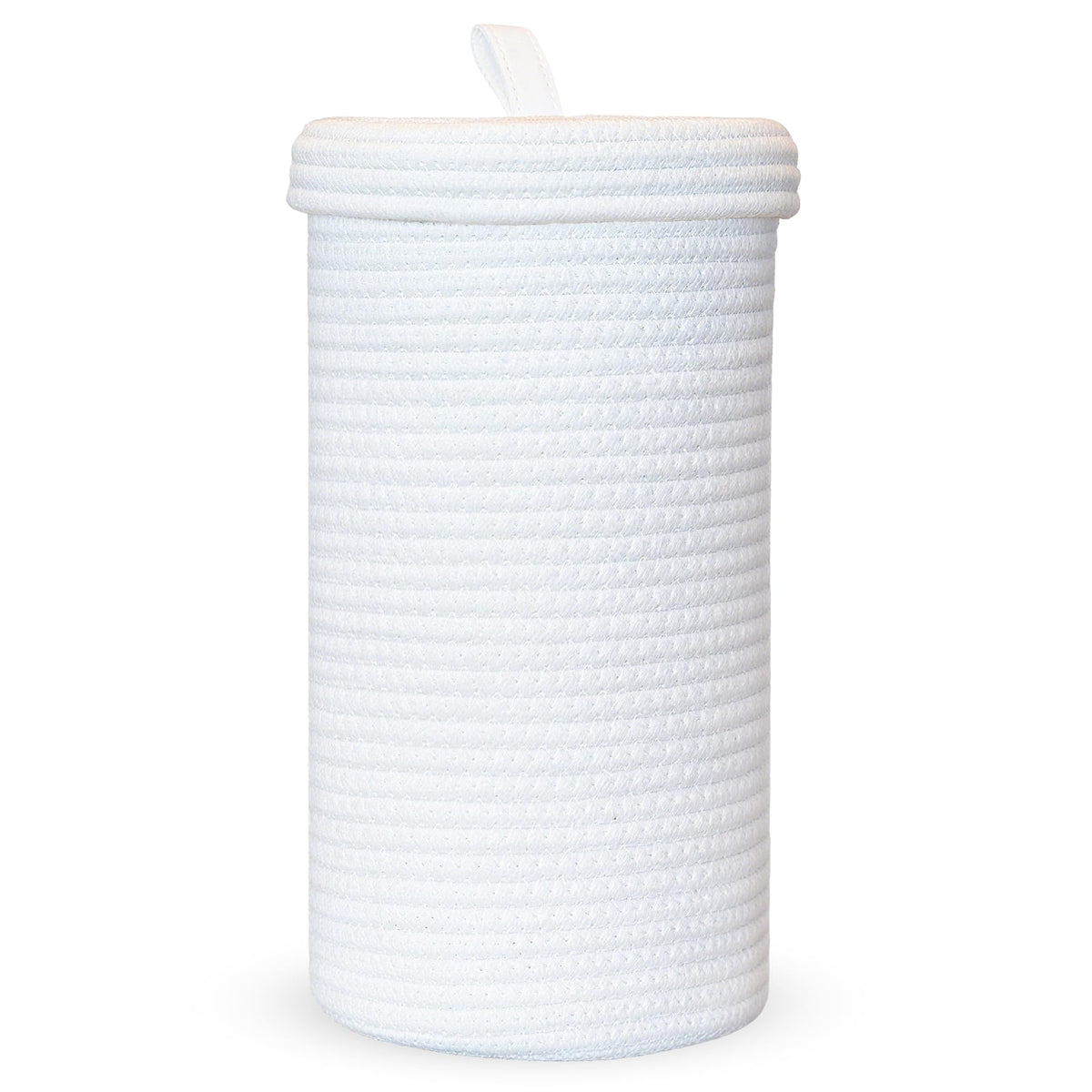 Handmade Cotton & Jute Toilet Paper Holder – Woven Toilet Paper Stand & Storage Basket with Lid, Freestanding Organizer for Bathroom, Fits 3 Mega Rolls 14" x 7''