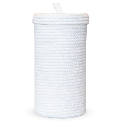 Handmade Cotton & Jute Toilet Paper Holder – Woven Toilet Paper Stand & Storage Basket with Lid, Freestanding Organizer for Bathroom, Fits 3 Mega Rolls 14" x 7''