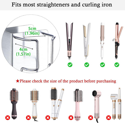 Curling Iron Holder Wall Mount, Hair Straightener Holder with Power Plug Stand, Stainless Steel Hair Tool Organizer for Flat Iron and Hot Tools, Silver