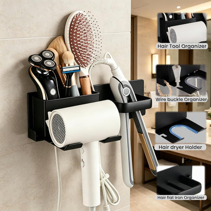 Hair Dryer Holder Wall Mount, Stainless Steel 3-in-1 Hair Tool Organizer