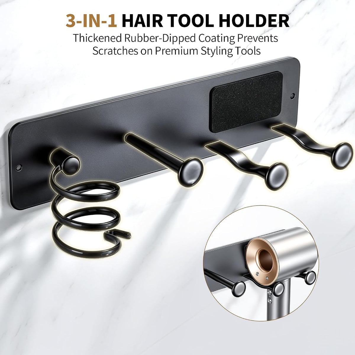 YIGII Hair Dryer Holder Wall Mount, 3-in-1 Organizer for Bathroom