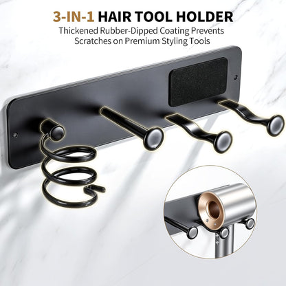 YIGII Hair Dryer Holder Wall Mount, 3-in-1 Organizer for Bathroom