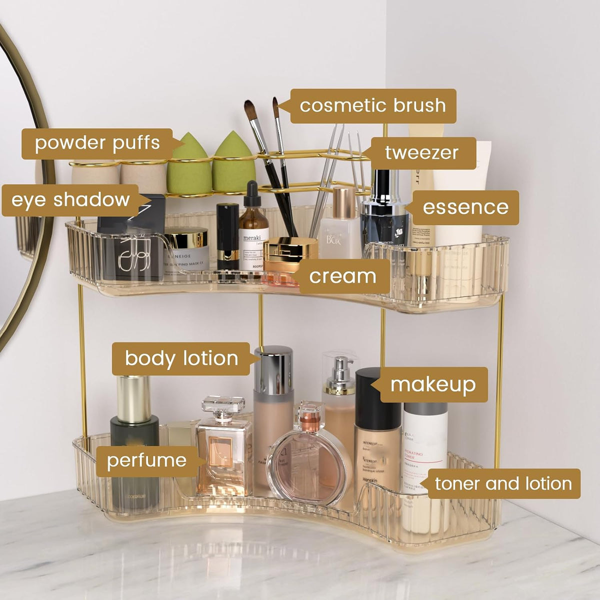 Makeup Organizer 2-Tier Bathroom Counter Organizer with Makeup Brush Holder