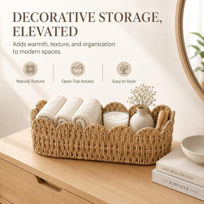 Scalloped Toilet Tank Basket, Back of Toilet Paper Basket