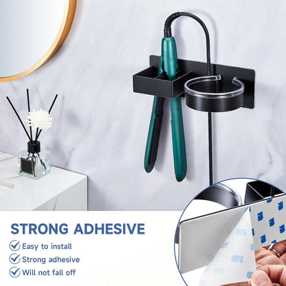 Hair Straightener Holder Wall, Blow Dryer Holder Wall Mounted Hairdryer Holder for Bathroom, Hair Tools Organizer & Storage Curling Iron Holder, Salon Hair Dryer Holder (Black)