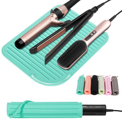 Heat Resistant Mat Large Silicone Hot Hair Tools Holder for Curling Irons Flat Iron Hair Straightener Mat Portable Vanity Pad Accessories/Organizer