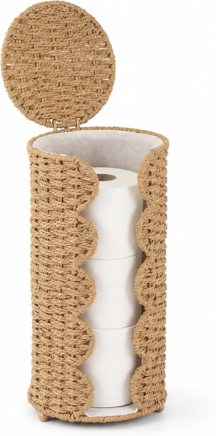 Coeusy Wicker Toilet Paper Holder Stand,Freestanding Bathroom Organizer