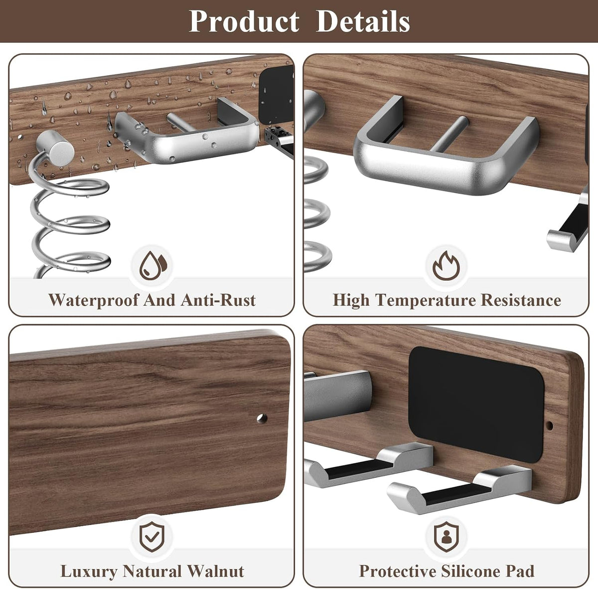 Tindbea Hair Dryer Holder Wall Mount Aluminum Alloy Hot Tools Organizer
