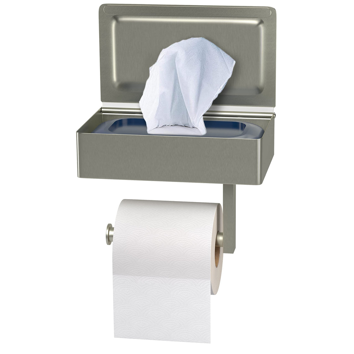 Brushed Nickel Toilet Paper Holder Wall Mounted with Shelf & Wipes Storage – Stainless Steel SUS304 Modern Toilet Tissue Roll Holder for Bathroom, Kitchen – Adhesive and Screw Installation