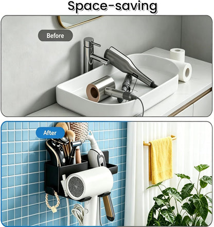 Hair Dryer Holder Wall Mount, Stainless Steel 3-in-1 Hair Tool Organizer