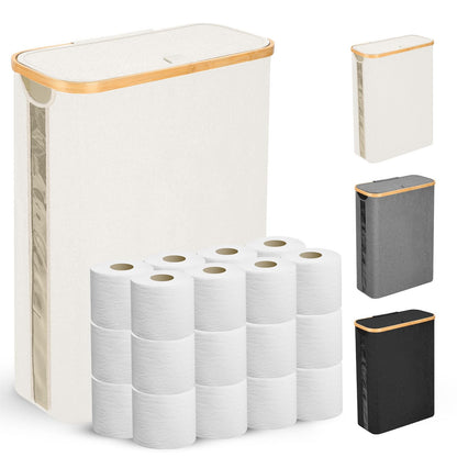 Odonata Large Toilet Paper Storage Basket with Lid, Slim Toilet Paper Organizer, Hold up to 20 Regular Rolls or 15 Mega Rolls. (Black, 49L)