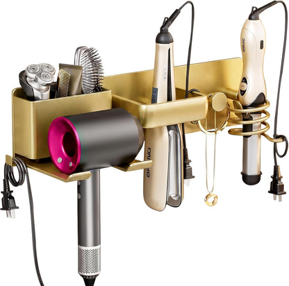 5 in 1 Hair Dryer Holder Hair Tool Organizer Metal Wall Mount (Gold)