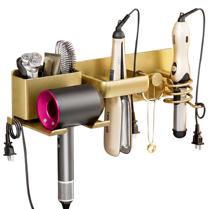 5 in 1 Hair Dryer Holder Hair Tool Organizer Metal Wall Mount (Black)