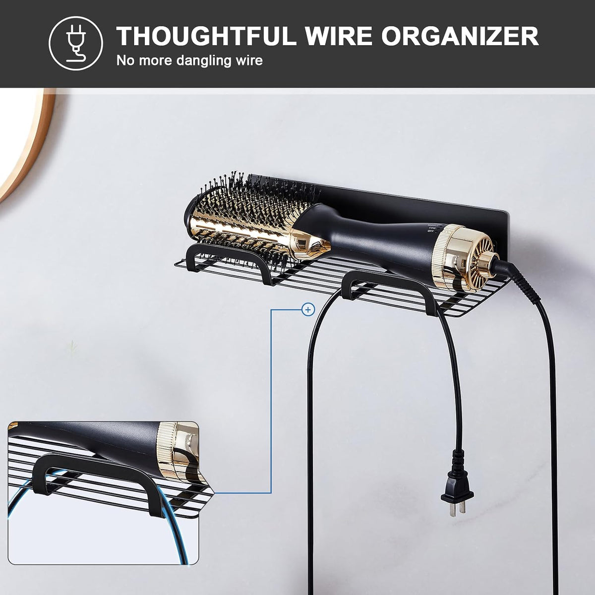 Straighteners Holder Wall Mounted Metal Hair Dryer Holder for Curling Wands Accessories Adhesive Curling Iron Holder Hair Tool Organizer for Vanity Bathroom Barber Shops (Black)