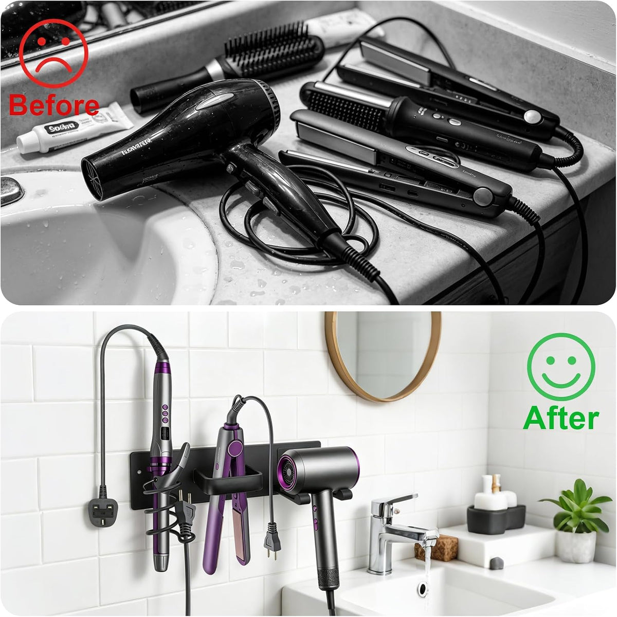 Hair Dryer Holder Wall Mount, Easy Assemble Hair Tool Organizer