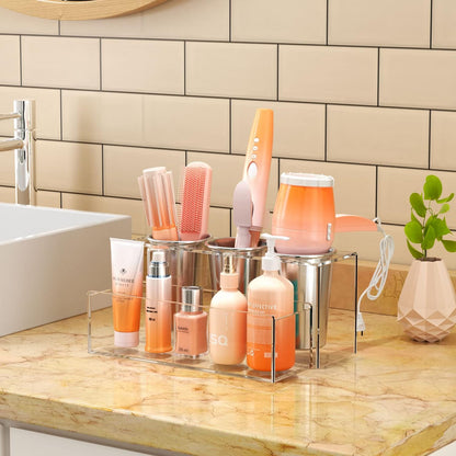 NIUBEE Acrylic Hair Tool Organizer,Hair Blow Dryer Holder with 3 Cups,Clear