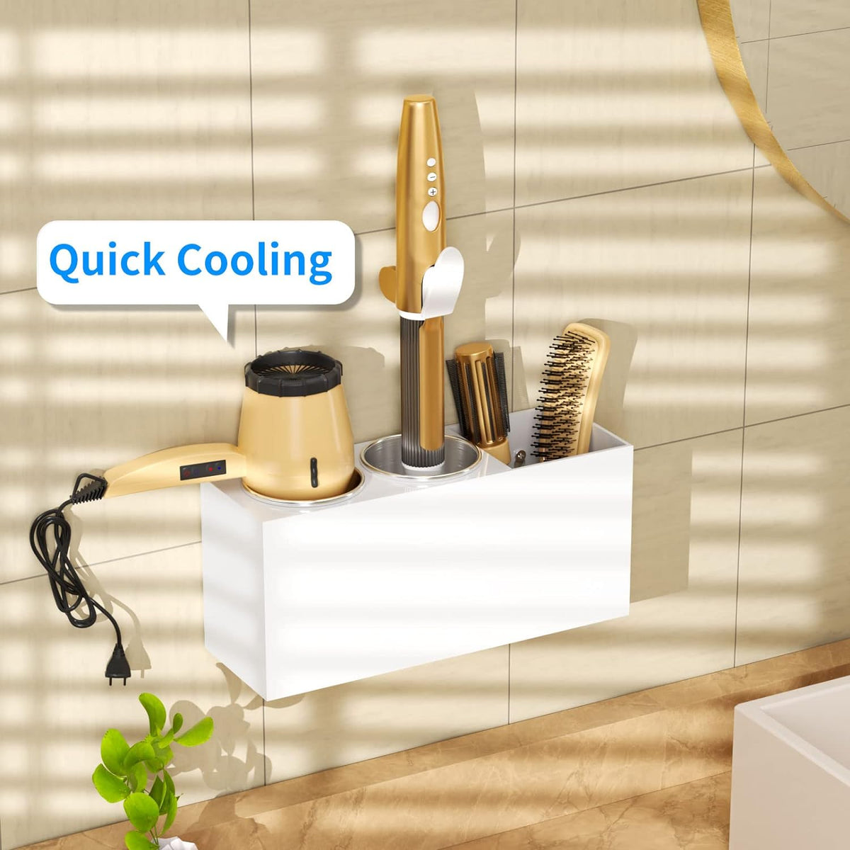 NIUBEE Hair Tool Organizer Wall Mount, Hair Dryer Holder for Bathroom,White