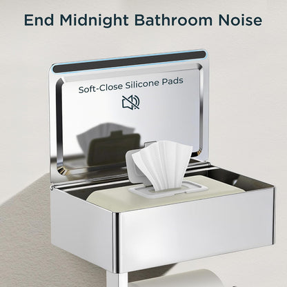 FORIOUS Toilet Paper Holder with Shelf, Wall-Mounted Modern Wipes Dispenser