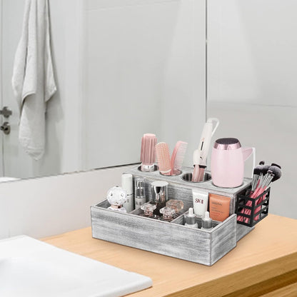 Hair Tool Organizer, Wooden Hair Dryer Holder and Bathroom Countertop Blow Dryer Holder, Vanity Caddy Storage Stand for Accessories, Makeup, Toiletries