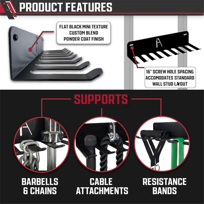 Gym Storage Rack Wall Mount, 11-Hook Cable Attachment Organizer, USA Made